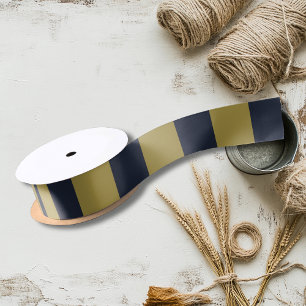 Elegant Gold & Navy Blue Vertical Stripes Satin Ribbon