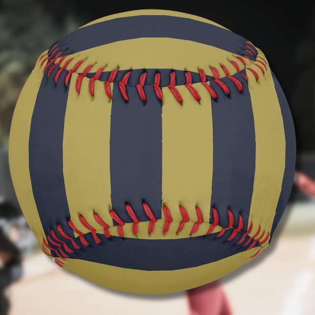 Elegant Gold & Navy Blue Vertical Stripes Softball (Creator Uploaded)