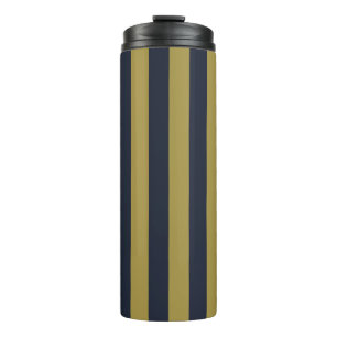 Elegant Gold & Navy Blue Vertical Stripes Thermal Tumbler