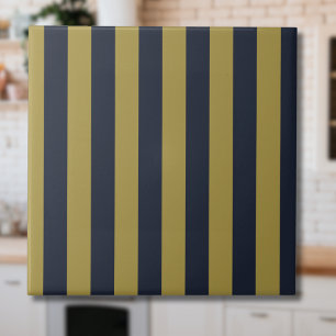 Elegant Gold & Navy Blue Vertical Stripes Tile
