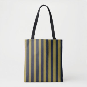 Elegant Gold & Navy Blue Vertical Stripes Tote Bag
