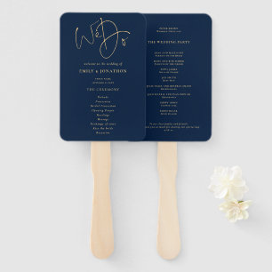 Elegant Gold Navy Blue We Do Wedding Program Hand Fan