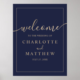 Elegant Gold & Navy Blue Welcome Wedding Poster