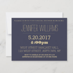 Elegant gold navy bridal shower invitations