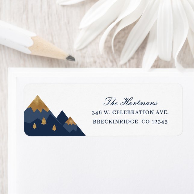 Elegant Gold Navy Mountains Return Address (Insitu)