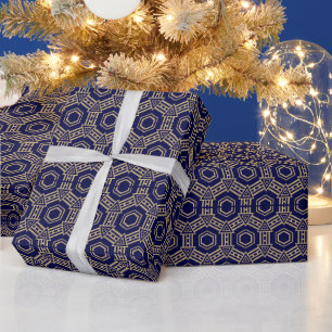 Elegant gold navy retro vintage geometric pattern wrapping paper
