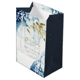 ELEGANT GOLD NAVY UNDERWATER  FISH BRIDAL SHOWER  MEDIUM GIFT BAG