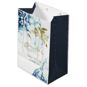 ELEGANT GOLD NAVY UNDERWATER  FISH BRIDAL SHOWER MEDIUM GIFT BAG