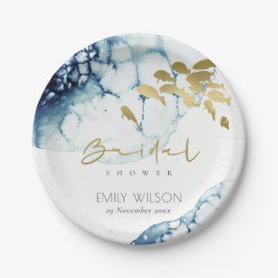 ELEGANT GOLD NAVY UNDERWATER  FISH BRIDAL SHOWER PAPER PLATE