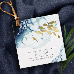 ELEGANT GOLD NAVY UNDERWATER FISH MONOGRAM WEDDING FAVOUR TAGS