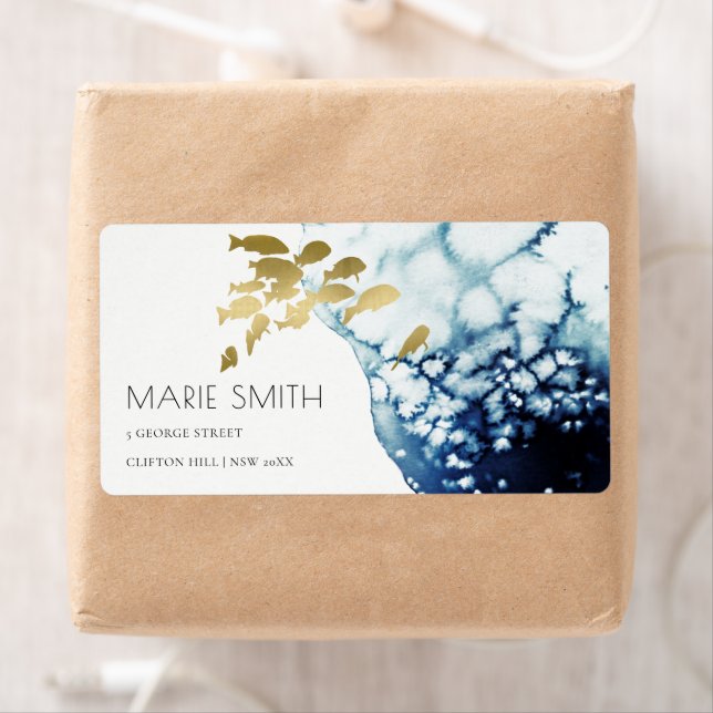 ELEGANT GOLD NAVY UNDERWATER SEA FISH ADDRESS (Insitu)