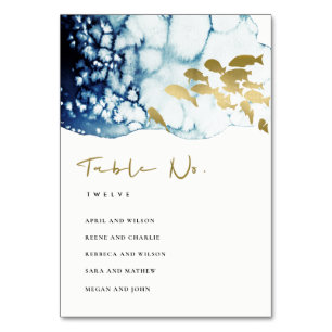 ELEGANT GOLD NAVY UNDERWATER SEA FISH WEDDING TABLE NUMBER