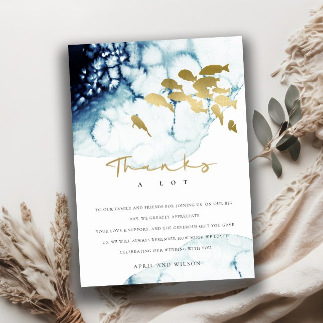 ELEGANT GOLD NAVY UNDERWATER SEA FISH WEDDING  THANK YOU CARD (Creator Uploaded)