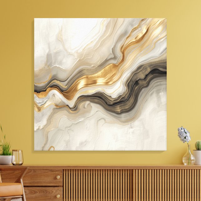 Elegant Gold & Neutral Marble Abstract Art Canvas Print (Insitu(LivingRoom))