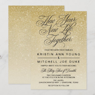 Elegant Gold New Years Eve Wedding Invitation