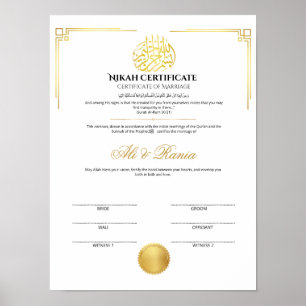 Elegant Gold Nikah Certificate with Seal Poster