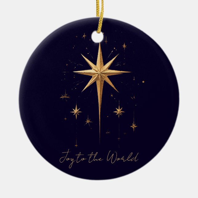 Elegant Gold North Star on Deep Blue Background Ceramic Ornament (Front)