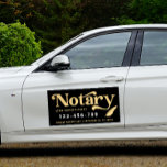 Elegant Gold Notary Loan Agent Car Magnet<br><div class="desc">Elegant,  trendy business car magnet for notary loan signing agent featuring  faux foil gold handwritten calligraphy script ''notary'' on a black background. Personalize with your details.</div>