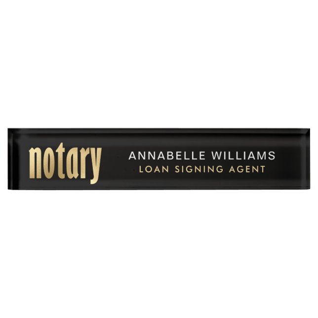 Elegant Gold Notary Loan Agent  Nameplate (Front)