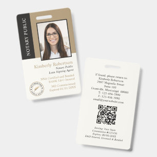 Elegant Gold Notary Public QR Code Badge