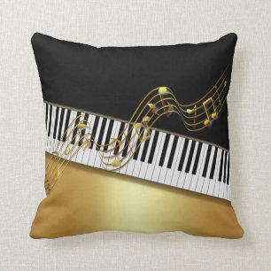 Elegant Gold Notes,Piano Key,Black Throw Pillow