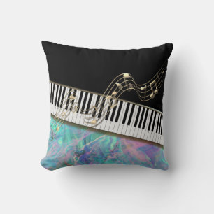 Elegant Gold Notes,Piano Key,Opal Iridescent Throw Pillow