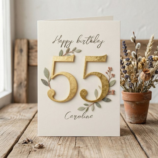 Elegant Gold Numbers Botanical 55th Birthday Card (Creator Uploaded)