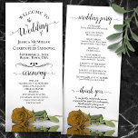 Elegant Gold Ochre Goldenrod Rose Romantic Wedding Program<br><div class="desc">This beautiful wedding program features an elegant design with a single long stemmed gold ochre, goldenrod, or mustard yellow coloured rose lying on its side reflecting in water. The titles are written in fancy script calligraphy, and there is space for your ceremony and wedding party details, as well as a...</div>