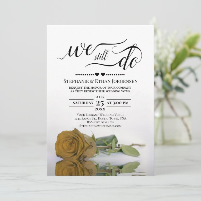 Elegant Gold Ochre Rose We Still Do Vow Renewal Invitation (Standing Front)