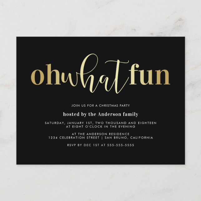 Elegant Gold Oh Quel Amusant Noël Invitations (Devant)