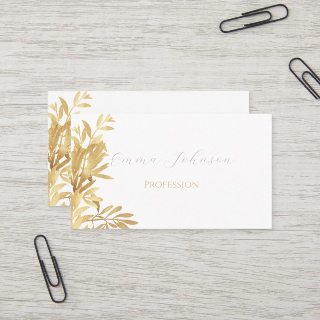 Elegant Gold Olive branch White Pattern Business Card (Front/Back In Situ)