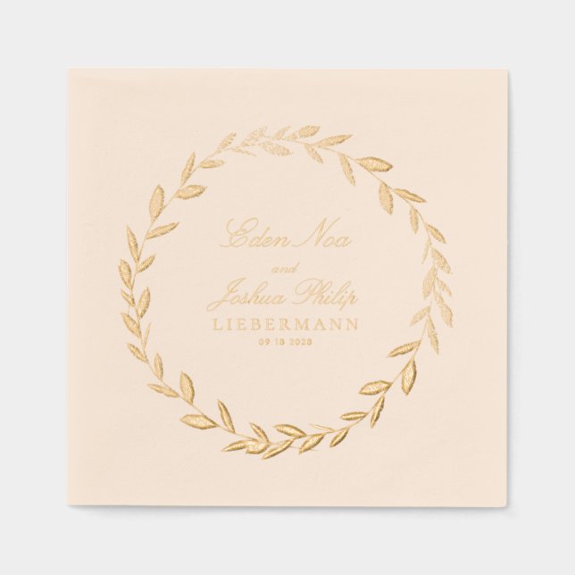 Elegant Gold Olive Branch Wreath Wedding Cocktail (Recto)