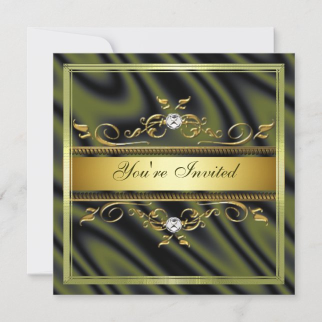 Elegant Gold Olive Green Silk/Satin  Invitation Te (Front)