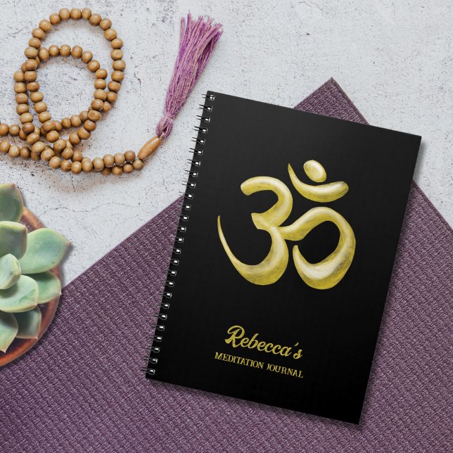 Elegant Gold Om Symbol | Sanskrit Spiritual Black Notebook (Creator Uploaded)