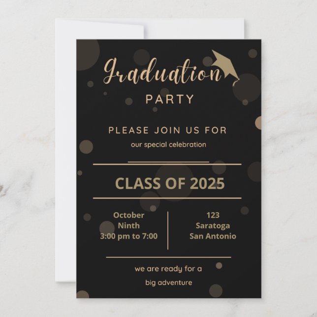 Elegant Gold On Black Graduation Party Invitation (Front)