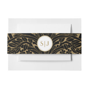 Elegant Gold on Black Initialled Wedding Invitation Belly Band