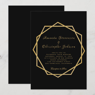 Elegant Gold on Black Modern Geometric Wedding Invitation