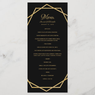 Elegant Gold on Black Modern Geometric Wedding Menu