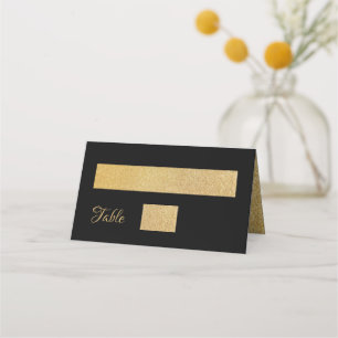 Elegant Gold on Black Modern Geometric Wedding Place Card