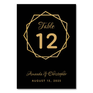 Elegant Gold on Black Modern Geometric Wedding Table Number