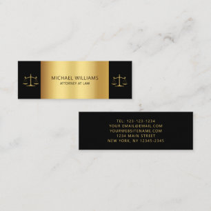 Elegant Gold on Black Scales of Justice Lawyer Mini Business Card