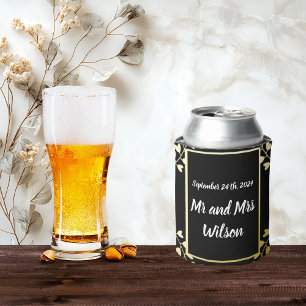 Elegant Gold on Black Wedding Can Cooler