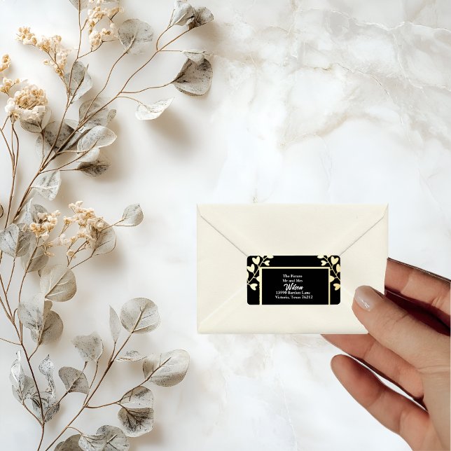 Elegant Gold on Black Wedding Return Address Label (Creator Uploaded)