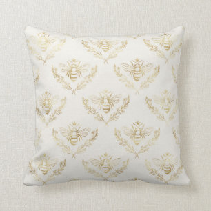 Elegant, Gold on Cream, Bees. Throw Pillow