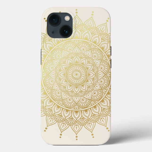 Elegant Gold on Cream Floral Henna Mandala Case-Ma Case-Mate iPhone Case (Back)