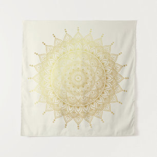 Elegant Gold on Cream Floral Henna Mandala Tapestry