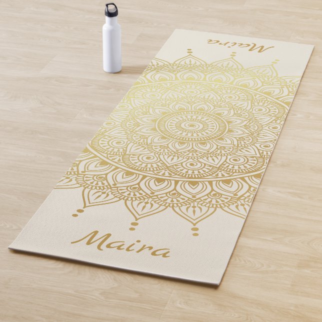 Elegant Gold on Cream Floral Henna Mandala Yoga Mat (In Situ)