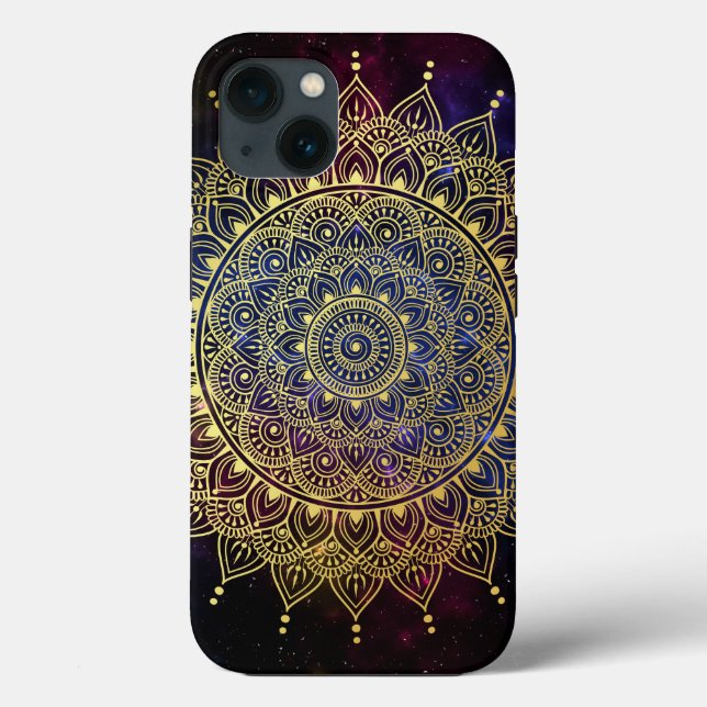 Elegant Gold on Dark Nebula Floral Henna Mandala Case-Mate iPhone Case (Back)