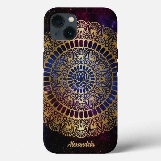 Elegant Gold on Dark Nebula Lotus Henna Mandala Case-Mate iPhone Case (Back)