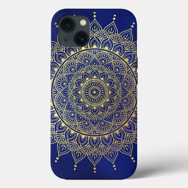 Elegant Gold on Deep Blue Floral Henna Mandala Case-Mate iPhone Case (Back)